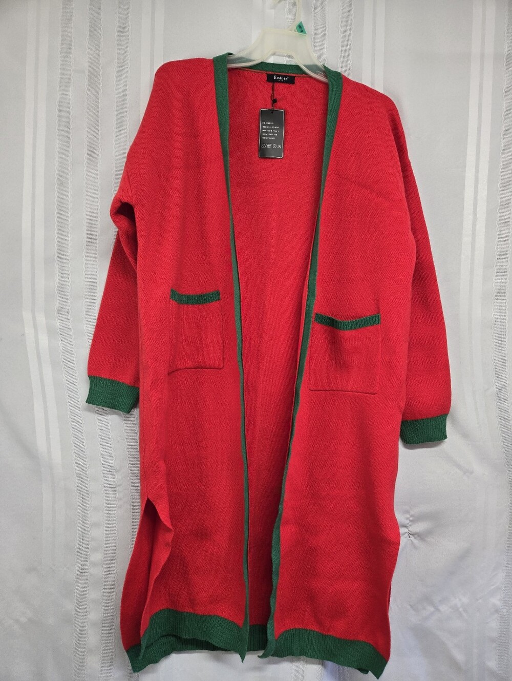 KISTORE PLUS SIZE GREEN/RED SPLIT OPEN CARDIGAN KNIT SWEATER SIZE XXL
